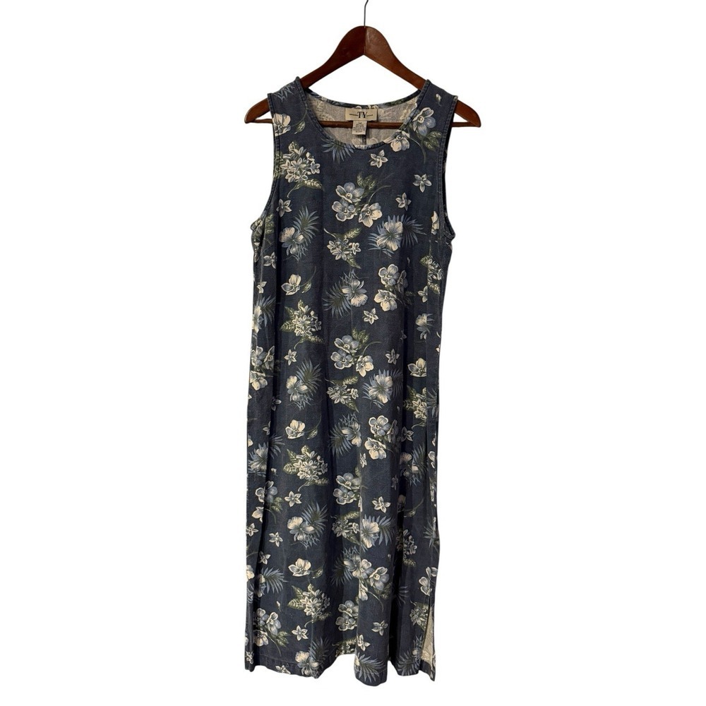 Vintage TY Original  Floral Maxi Dress Size 14P Linen Blend Hawaiian‎ Tropical